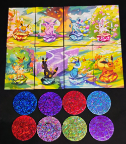 Pokemon Prismatic Evolution Eevee Mini Tin Art Cards 8 Complete Bundle & 8 Coins - Image 3