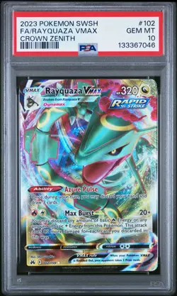 2023 POKEMON SWORD & SHIELD CROWN ZENITH #102 FULL ART/RAYQUAZA VMAX PSA 10 - Image 1