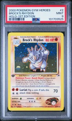 Brock's Rhydon 2000 Pokemon Gym Heroes 1st Edition PSA 9 #2 - Image 1