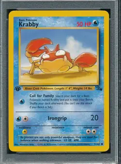 PSA 9 1st EDITION FOSSIL KRABBY 1999 POKEMON 51 GRADED SHELLFISH IRON GRIP TPHLC - Image 2