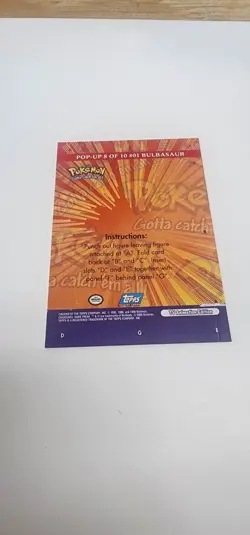 Pokemon Topps #01 Bulbasaur Card Pop-Up 8 of 10 TV Animation Series 3 - Image 2