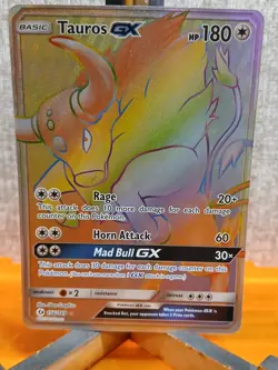 Pokemon TCG Tauros GX Full Art Holo Rainbow Rare Card Sun & Moon 156/149 - Image 1