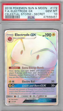 Pokemon Card : PSA 10 Gem Mint Electrode GX 172/168 Secret Rare Celestial Storm - Image 1