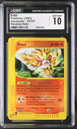 CGC 10 GEM MINT Entei 2003 Aquapolis 10/147 Reverse Holo Pokemon Card - Image 1