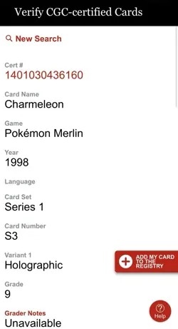 Pokemon Charmeleon #S3 Merlin Sticker Series 1 Topps Holo - CGC MINT 9 ! - Image 4