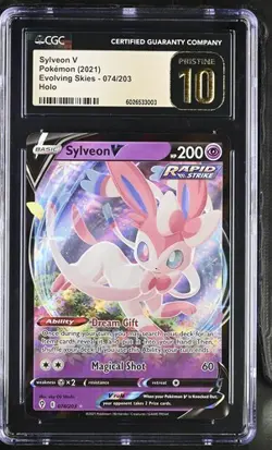 POKEMON CGC PRISTINE 10 SYLVEON V ULTRA RARE 074/203 EVOLVING SKIES - Image 1
