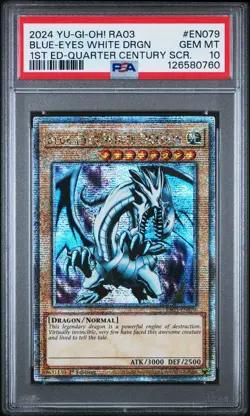 2024 YU-GI-OH! Blue-Eyes White Dragon (Quarter Century SCR) RA03-EN079 PSA 10 - Image 1
