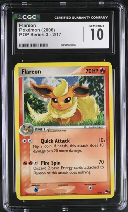 CGC 10 GEM MINT Flareon 2006 POP Series 3 2/17 Cosmos Holo Pokemon Card - Image 1