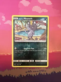 Pokemon Card Alolan Meowth Lost Thunder Reverse Holo 118/214 Near Mint - Image 1