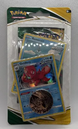 Pokemon TCG 2021 Evolving Skies Single Blister Pack Octillery Holo Promo + Coin - Image 1