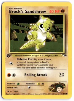 Pokemon 1st Edition Brock's Sandshrew (71) Common Gym Heroes 071/132 NM - Image 1