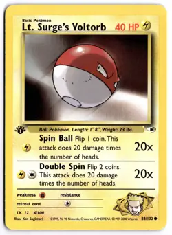 Pokemon 1st Edition Lt. Surge's Voltorb Common Gym Heroes 084/132 NM - Image 1