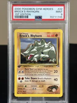 PSA 9 2000 Pokemon Gym Heroes #22 Brock's Rhyhorn 1st Edition - Image 1