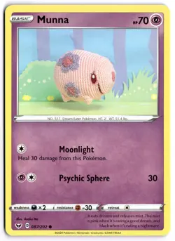 Pokemon Munna Common SWSH01: Sword & Shield Base Set 087/202 NM - Image 1
