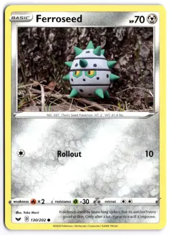 Pokemon Ferroseed Common SWSH01: Sword & Shield Base Set 130/202 NM - Image 1