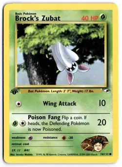 Pokemon 1st Edition Brock's Zubat (74) Common Gym Heroes 074/132 NM - Image 1