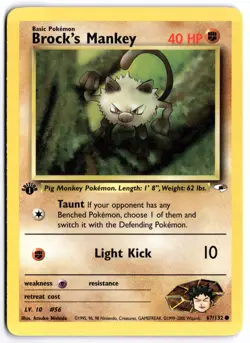 Pokemon 1st Edition Brock's Mankey (67) Common Gym Heroes 067/132 NM - Image 1