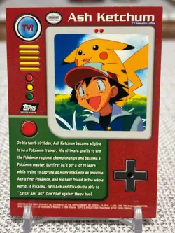 1999 Topps Pokemon Series 1 #TV1 Ash Ketchum (TV Animation Edition) Black NM - Image 2
