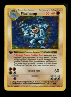 #2 1st Edition Machamp 8/102 Base Set SHADOWLESS 1999 Rare WOTC Pokemon Card TCG - Image 1