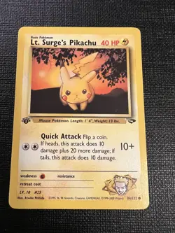 Pokemon Pikachu TCG Lt. Surge's 1st Edition Gym Challenge Card 84/132 - Image 1