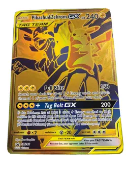 POKEMON TCG PIKACHU & ZEKROM GX GOLD HOLO FOIL SM248 JUMBO NM/M BRAND NEW HOT - Image 1