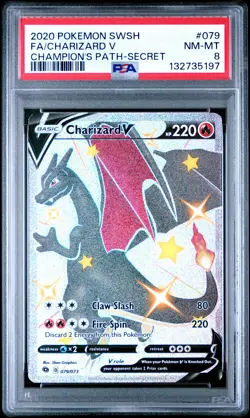 2020 POKEMON SWORD & SHIELD CHAMP'S PATH SECRET #079 FULL ART/CHARIZARD V PSA 8 - Image 1