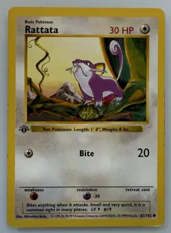 Pokemon TCG Rattata 61/102 Base Set First Edition Shadowless Common Vintage - Image 1