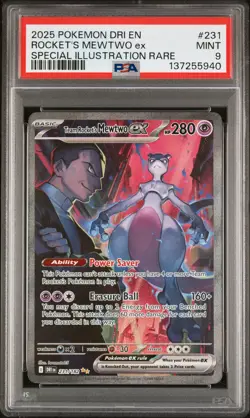 2025 POKEMON DRI EN-DESTINED RIVALS #231 TEAM ROCKET'S MEWTWO EX PSA 9 - Image 1