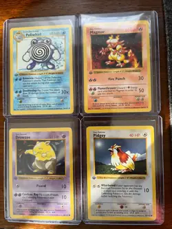1st Edition Shadowless Pokemon Lot - Poliwhirl, Magmar, Drowzee & Pidgey (LP) - Image 1