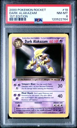 2000 Pokemon Team Rocket DARK ALAKAZAM 1st Edition #18 PSA 8 NM-MT WOTC Rare! - Image 1
