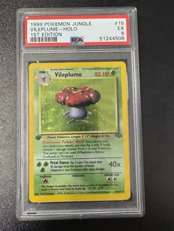 1999 Pokemon Jungle Vileplume Holo #15 1ST Edition PSA 5 - Image 1