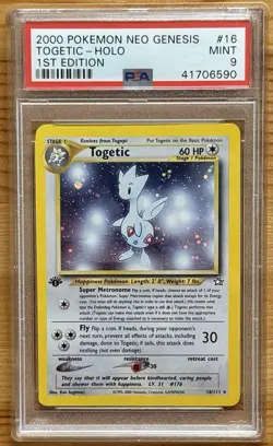 2000 Pokemon Neo Genesis Togetic 1st Edition Holo #16 PSA 9 Mint w/ Swirl - Image 1