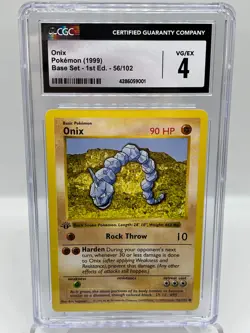Onix 56/102 Base Set 1st Ed Shadowless Non Holo Vintage Pokemon Card CGC Graded - Image 1