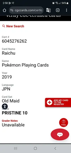 CGC 10 PRISTINE Raichu Old Maid 2019 Japanese Pokemon Card - Image 4