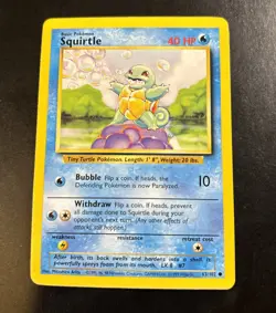 Squirtle 63/102 Base Set Unlimited WOTC Vintage Pokemon Card - Image 1