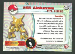1999 Topps Pokemon Chrome TV Series 1 #65 Alakazam Hologram Trading Card - Image 2