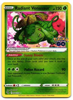 Radiant Venusaur 004/078 - Pokemon GO Radiant Rare Pokemon TCG - NM Card - Image 1