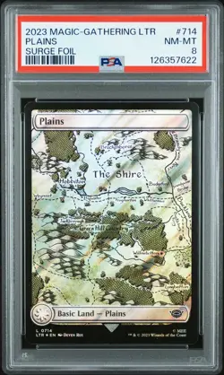2023 MTG THE LORD OF THE RINGS: TALES OF MIDDLE-EARTH SURGE FOIL PLAINS PSA 8 - Image 1