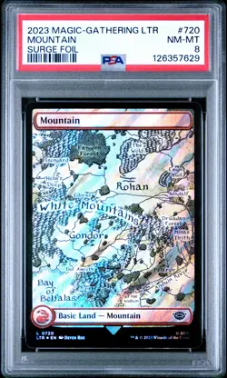 2023 MTG THE LORD OF THE RINGS: TALES OF MIDDLE-EARTH SURGE FOIL MOUNTAIN PSA 8 - Image 1
