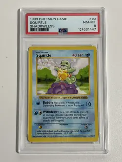 PSA 8 - Squirtle (Shadowless) #63/102 - 1999 Pokemon Base Set - Image 1