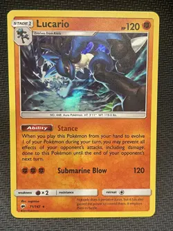 Lucario Holo Pokemon Sun & Moon Burning Shadows #71 - Image 1