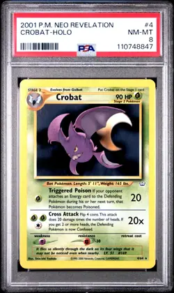 PSA 8 NM-MT Pokemon Crobat 4/64 Holo Neo Revelation Unlimited 2001 English - Image 1