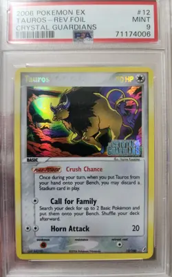 Pokemon Tauros EX Crystal Guardians Reverse Holo Rare #12 PSA 9 Mint - Image 1