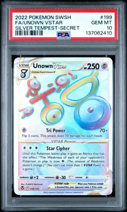 2022 POKEMON SWORD & SHIELD SILVER TEMPEST SECRET FULL ART/UNOWN VSTAR PSA 10 - Image 1