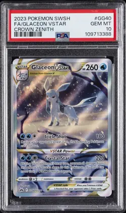 2023 POKEMON SWORD & SHIELD CROWN ZENITH #GG40 FULL ART/GLACEON VSTAR PSA 10 - Image 1