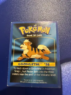 Pokemon Game Tip Card, Kellogg's Canada Cereal 1999, Growlithe #58 *Vintage* - Image 1
