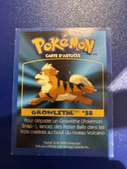 Pokemon Game Tip Card, Kellogg's Canada Cereal 1999, Growlithe #58 *Vintage* - Image 2