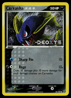 Pokemon Card - Carvanha Deoxys 56/107 Common Reverse Holo Stamped - Image 1