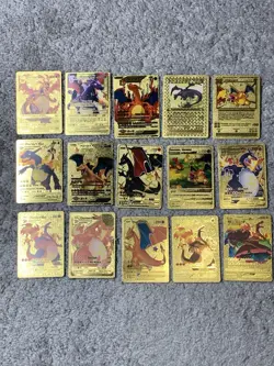 Set of 15 Charizard V, VMax, GX &More Gold Foil Fan Art Cards - Image 1