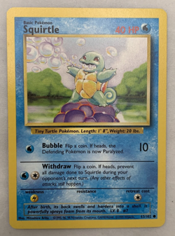 Pokemon Trading Card TCG 1999 Base Set Squirtle 63/102 Unlimited Wizards Coast - Image 1